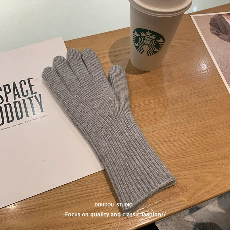 Women's Korean-Style Solid Color Wool Couple Gloves