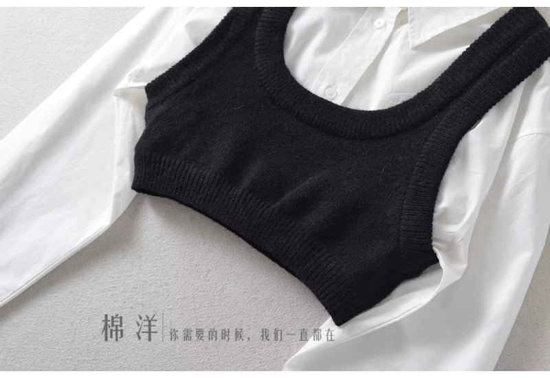 Age-Reducing Cotton Shirt Suit Girlish Style Knitted Vest Viralgem Store