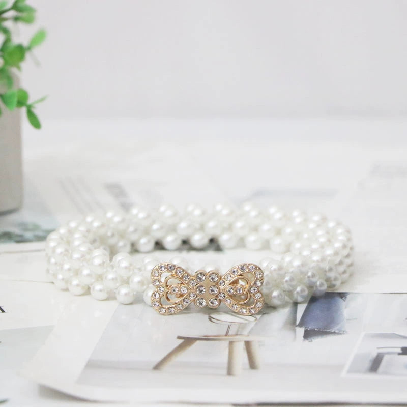 Women's Pearl Elastic Rhinestone Hanfu Waist Dress