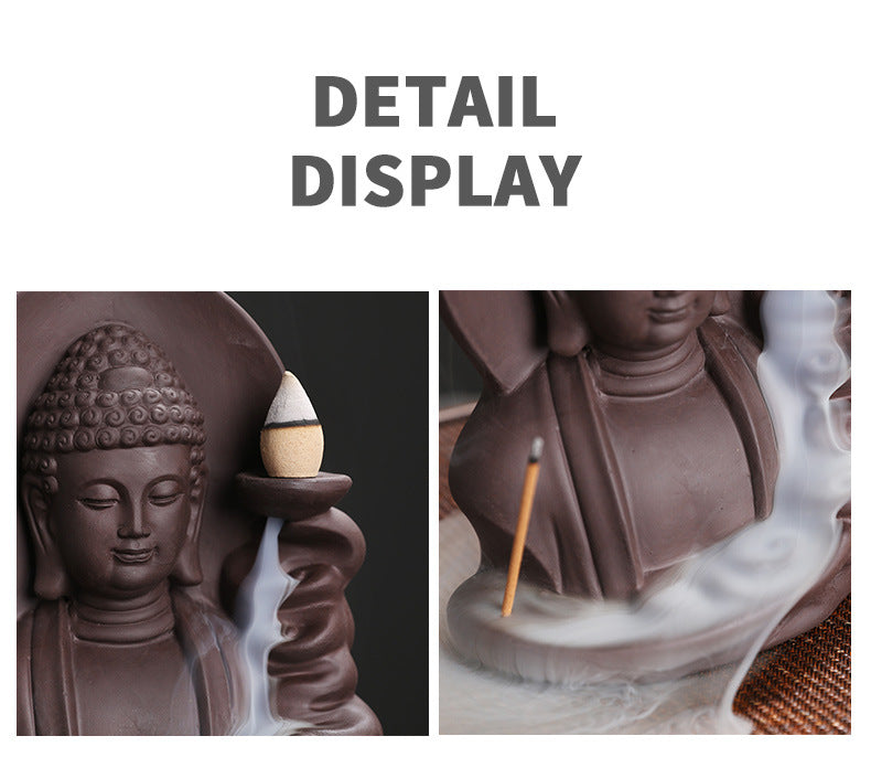 1Pc Auspicious Clouds Buddha Purple Clay Backflow Incense Burner Incense Stick Holder Home Office Tea House Decorate -No Incense