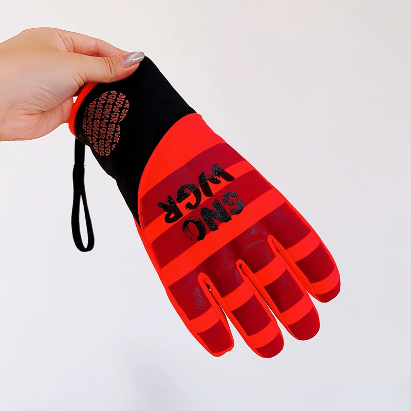 Waterproof Ski Gloves for Women Winter Fleece-Lined Thickened Cotton Students Warm-Keeping Cold-Proof Windproof Touch Screen Cycling Motorcycle Men