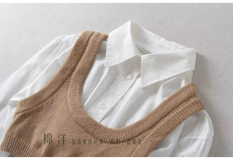 Age-Reducing Cotton Shirt Suit Girlish Style Knitted Vest Viralgem Store
