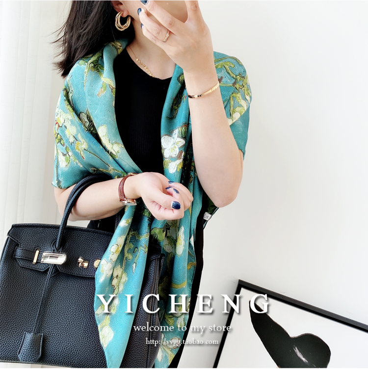 Vincent Van Gogh's Oil Painting Series Large Kerchief Middle-Aged Gift Real Silk Viralgem Store