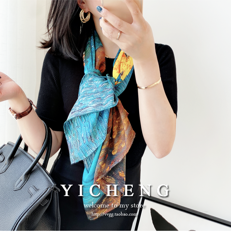 Vincent Van Gogh's Oil Painting Series Large Kerchief Middle-Aged Gift Real Silk Viralgem Store