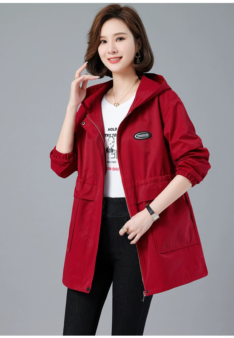 Young Mother Casual Fashion Baggy Coat Female 2023 Spring & Fall New Arrival plus Size Waist Fitted Figure Flattering Mid Length Long Length Trench Coat