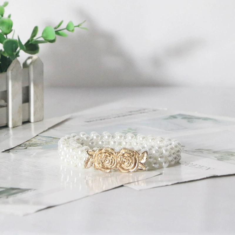 Women's Pearl Elastic Rhinestone Hanfu Waist Dress