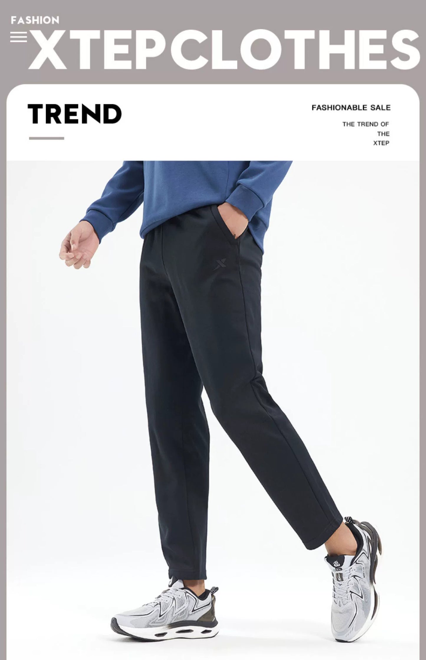 Xtep Fleece-lined Thermal Knitting Pants Male Fall and Winter New Arrival Training Workout Pants Loose Casual Straight Men's Pants