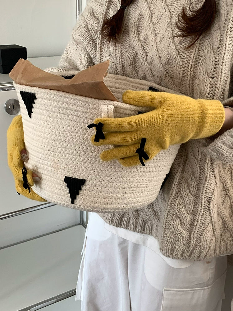 South Korea Cute Ins Style Women's Five-Finger Gloves Bow