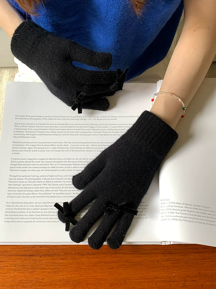 South Korea Cute Ins Style Women's Five-Finger Gloves Bow