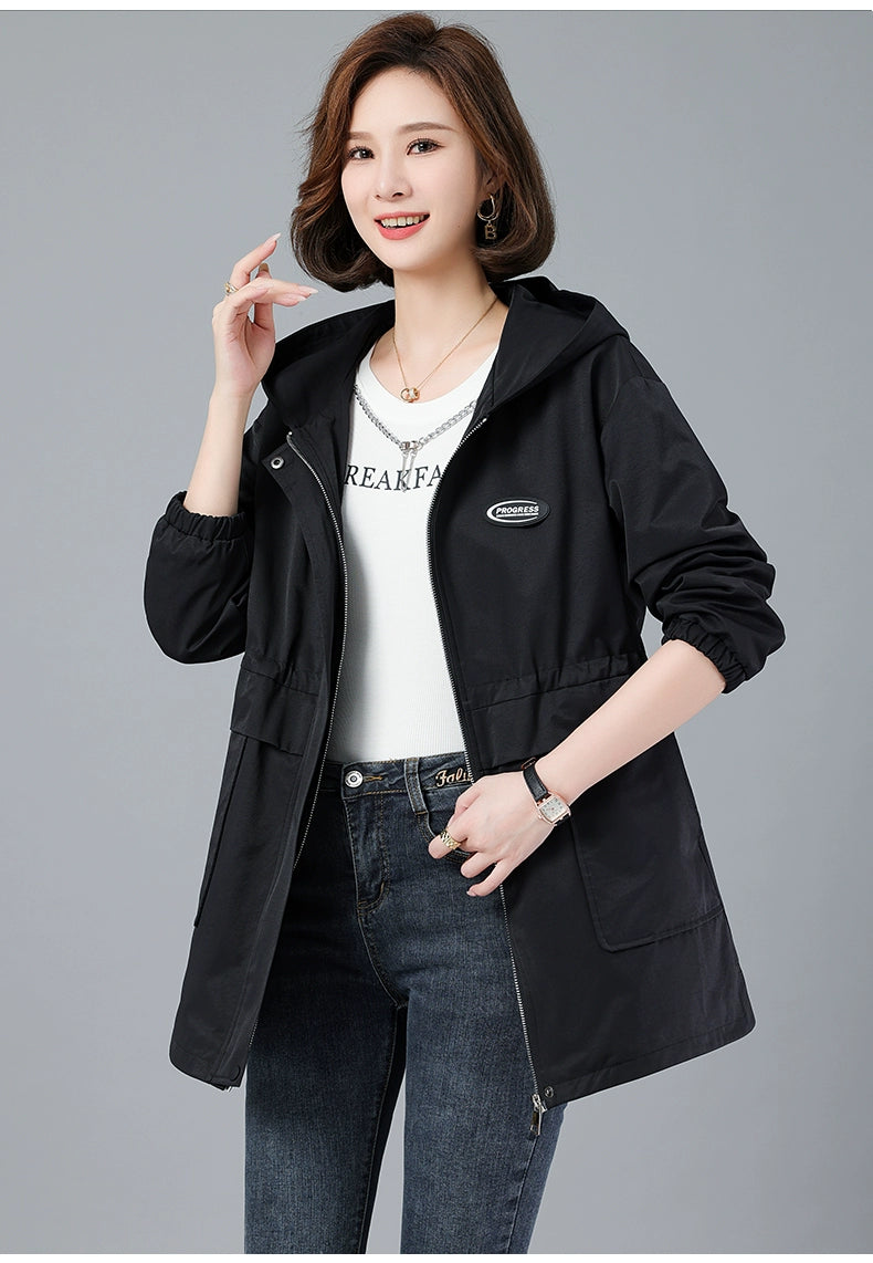 Young Mother Casual Fashion Baggy Coat Female 2023 Spring & Fall New Arrival plus Size Waist Fitted Figure Flattering Mid Length Long Length Trench Coat