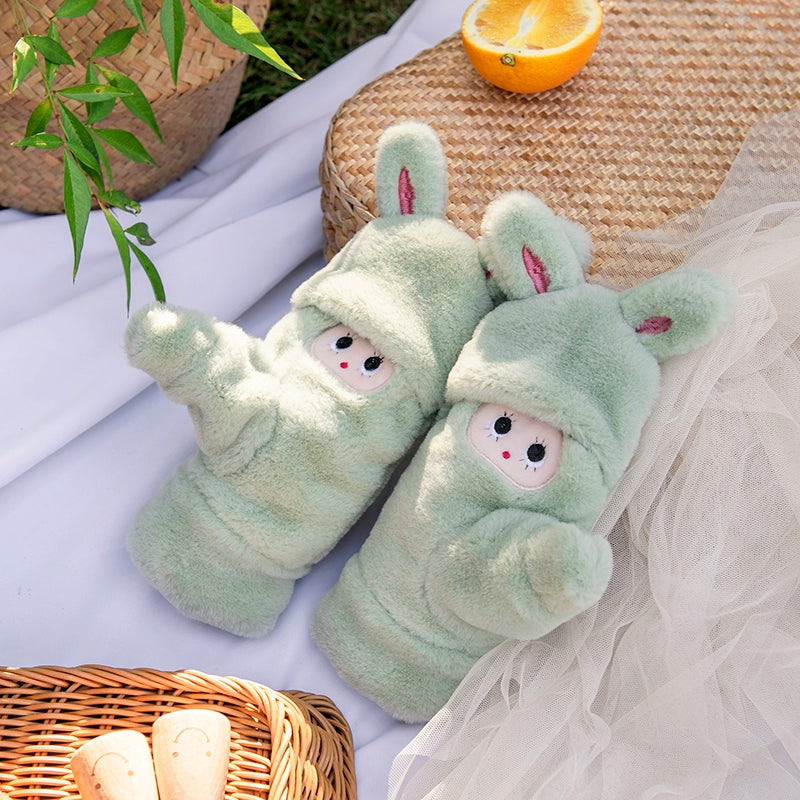 Women's Warm-Keeping and Cold-Proof Five-Finger Double-Layer Thickened Gloves for Autumn and Winter