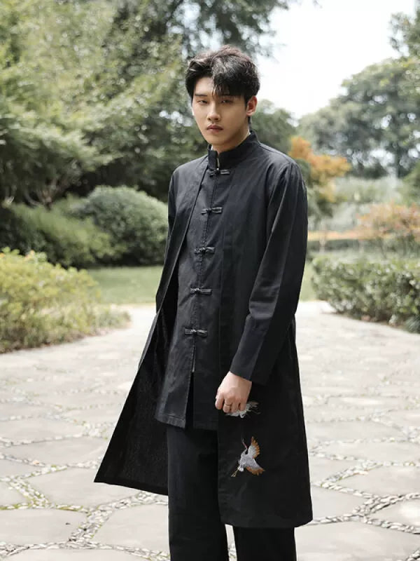 Xingzhi Chinese Style Men's Clothing Ancient Style Han Chinese Clothing Long Trench Coat Men Tang Suit Cotton Linen Cloak Buckle Robe Overcoat outside Viralgem Store
