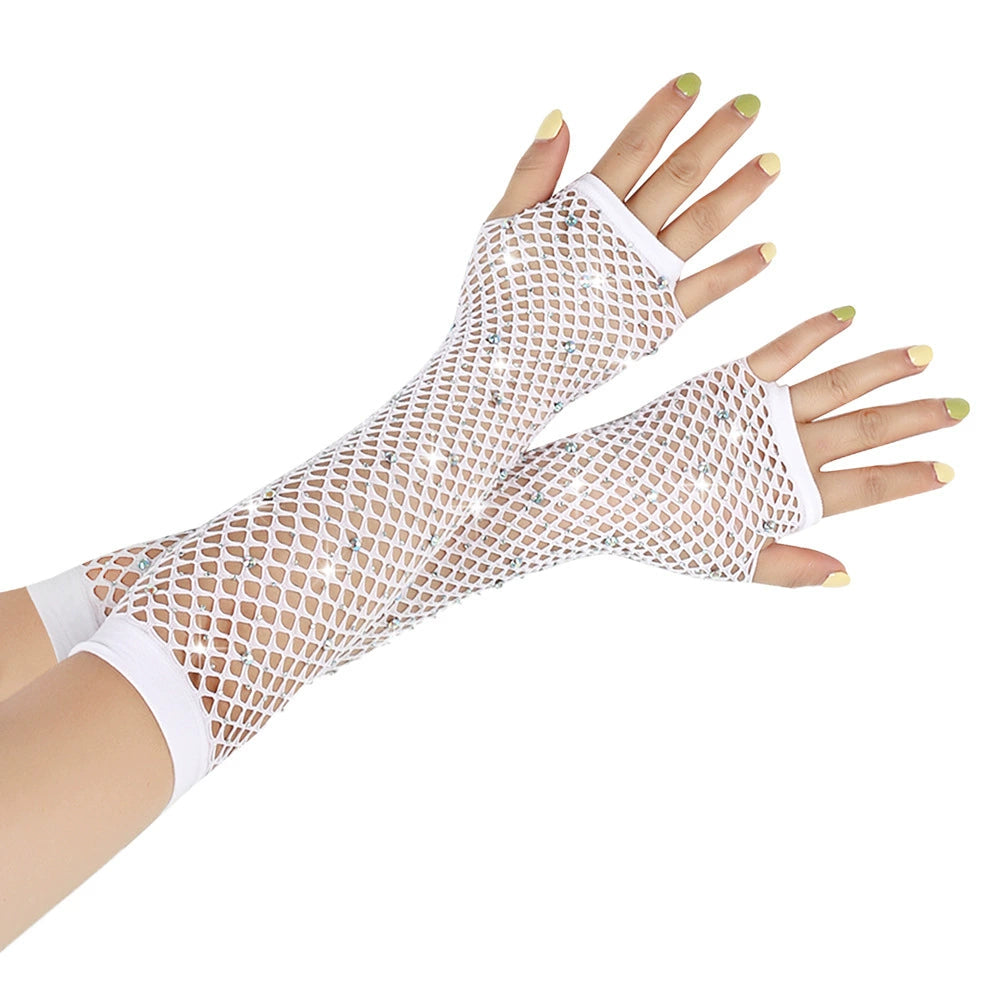 80 Ball Diamond Gloves Party Fishnet Stretch Mesh Gloves Fashion Retro Cross-Border Sexy Hot Drilling Sleeve Cover Viralgem Store