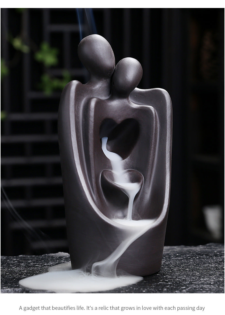 1pc, Lover Couple Ceramic Sandalwood Backflow Incense Burner, Home Decor Waterfall Incense Burner Valentine's Day Gift