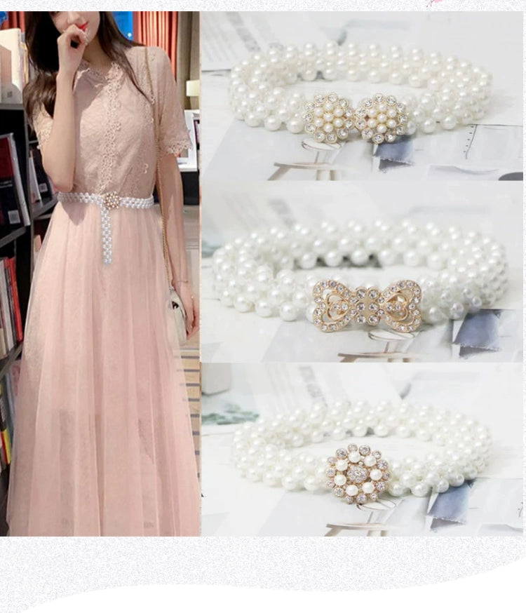 Women's Pearl Elastic Rhinestone Hanfu Waist Dress