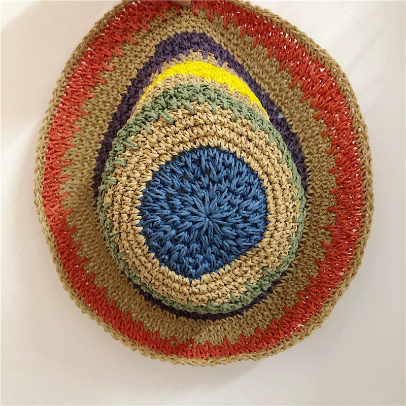 Women's Striped Sun Hat Summer Foldable Outing Straw Hat