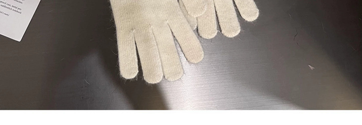 South Korea Ins Solid Color Cycling Gloves Student Cute Wild Cold-Proof Warm Finger Stuffed Knitted Gloves Female Winter