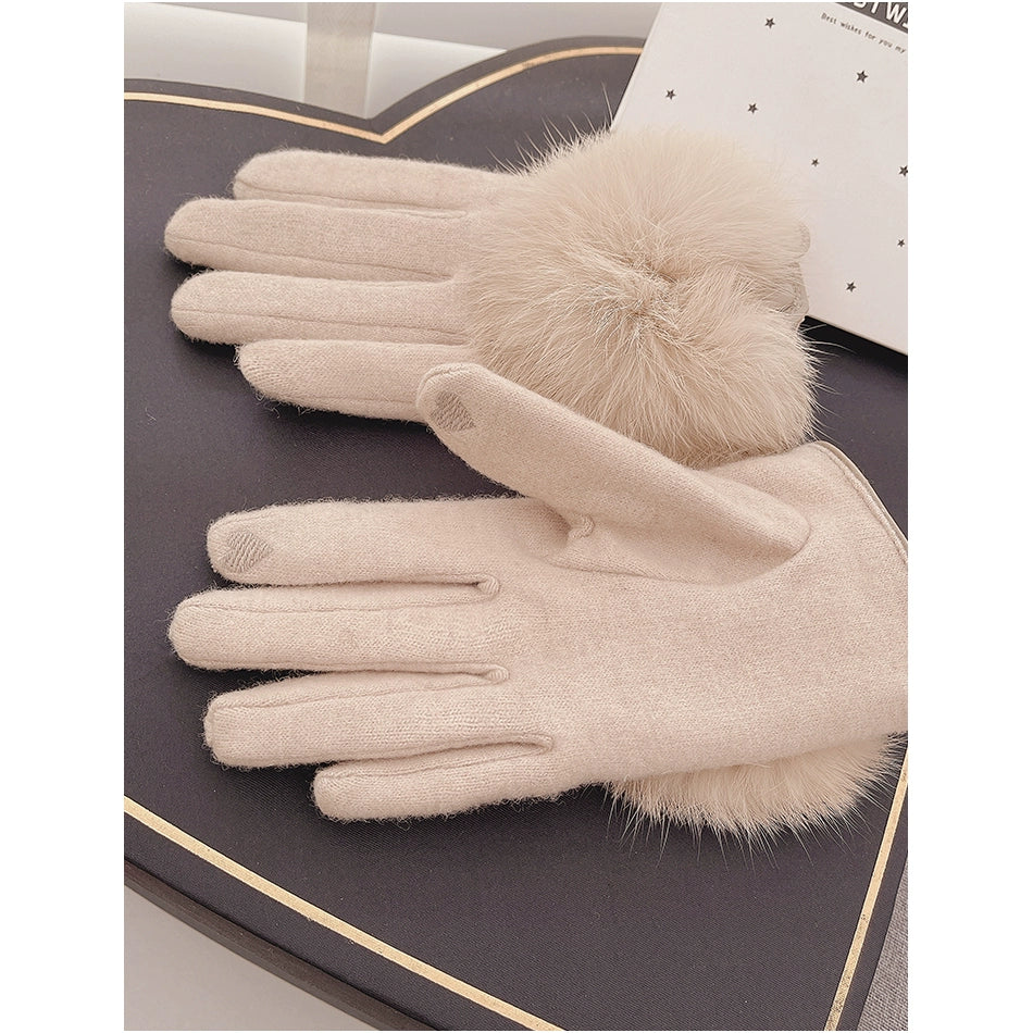 Women's Spring and Autumn Innocent Rabbit Fur Korean Warm Cashmere Gloves