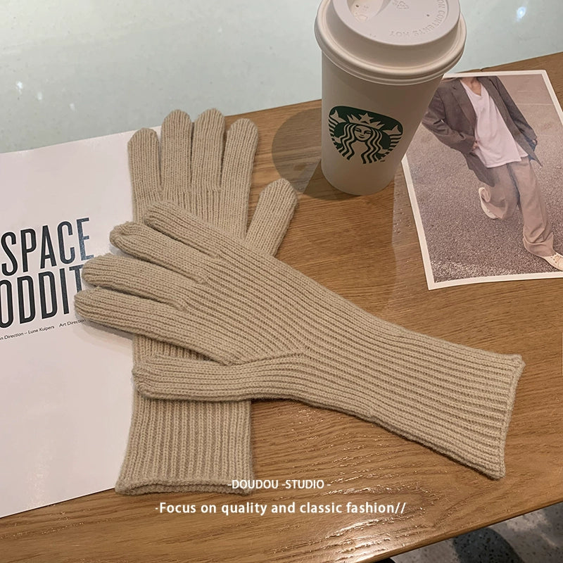 Women's Korean-Style Solid Color Wool Couple Gloves
