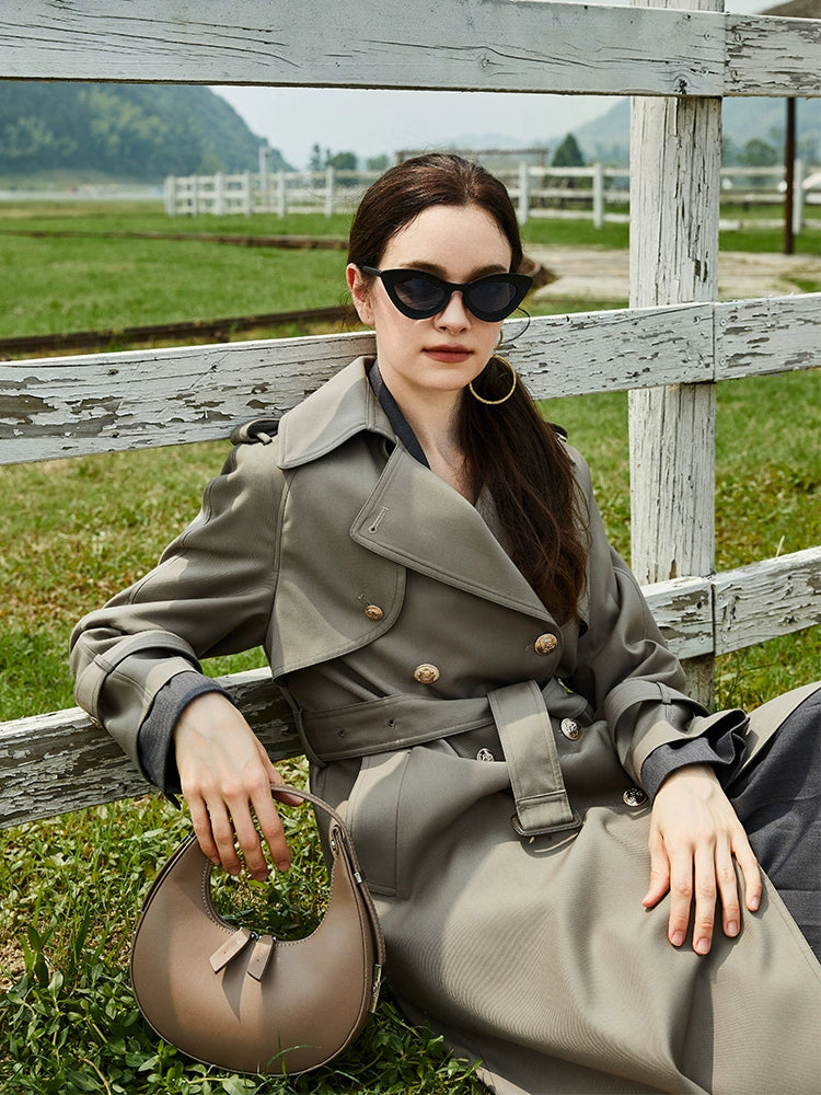 2024 Spring & Fall New Arrival Big Brand Classy C Double Breasted Loose Retro Elegant Mid Length Long Length Trench Coat Outwear Women Viralgem Store