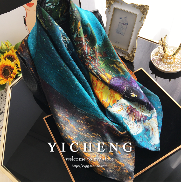 Vincent Van Gogh's Oil Painting Series Large Kerchief Middle-Aged Gift Real Silk Viralgem Store