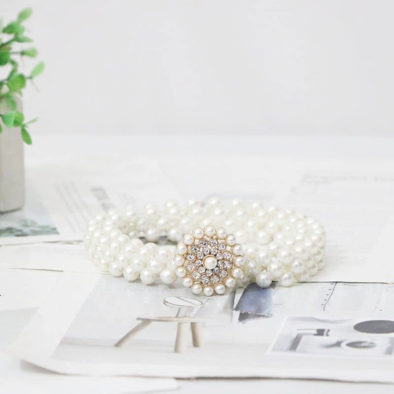 Women's Pearl Elastic Rhinestone Hanfu Waist Dress