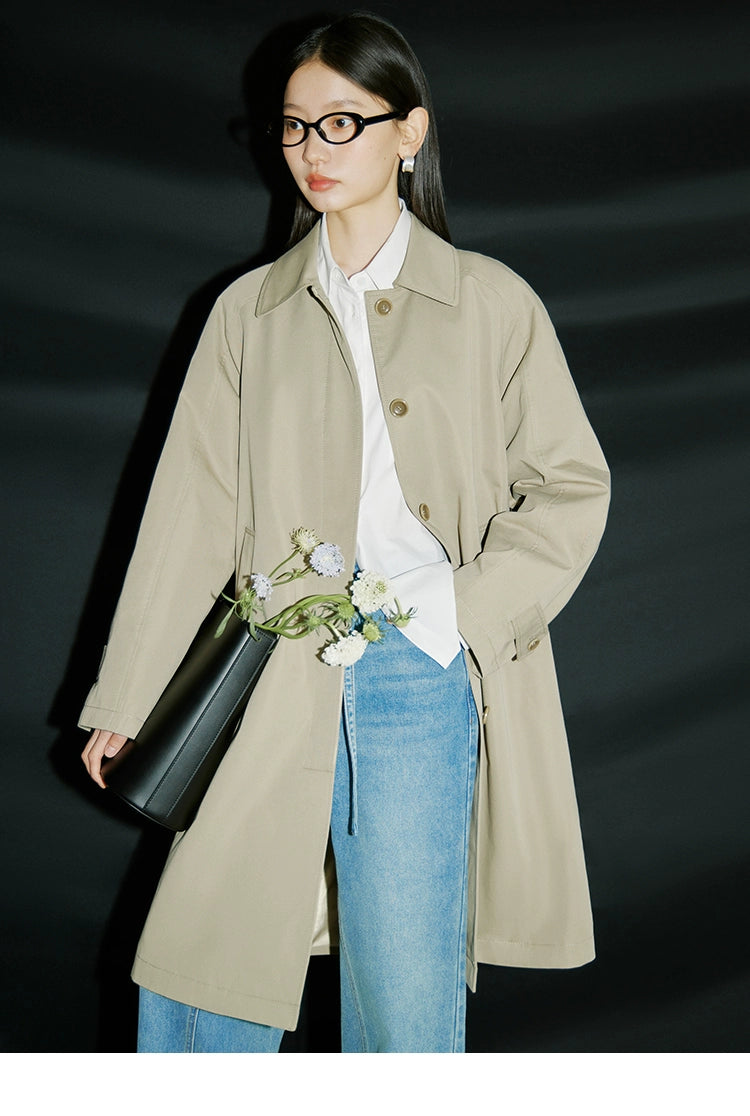 Ziqiao K-style Lapel Mid-Length Raglan Sleeve Trench Coat Viralgem Store