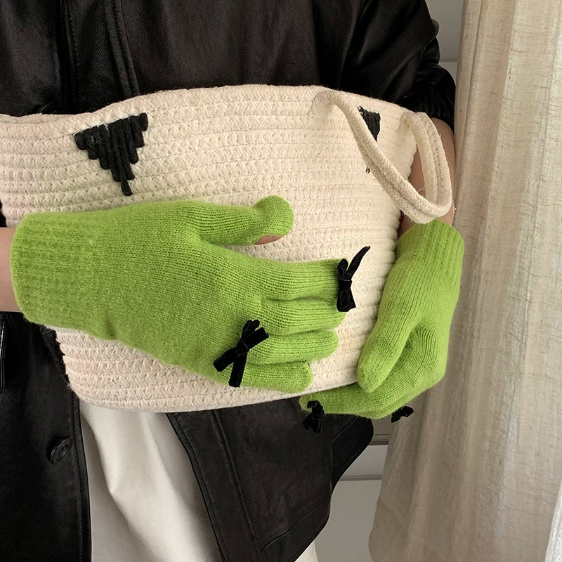 South Korea Cute Ins Style Women's Five-Finger Gloves Bow
