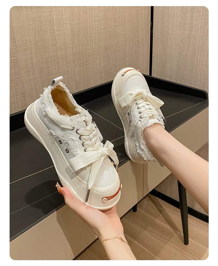 Tan Jianji Style Canvas Shoes Women's Summer 2023 New Arrival Thick Sole Beggar Shoes White Shoes Casual Sports Skate Shoes Fashion Shoes