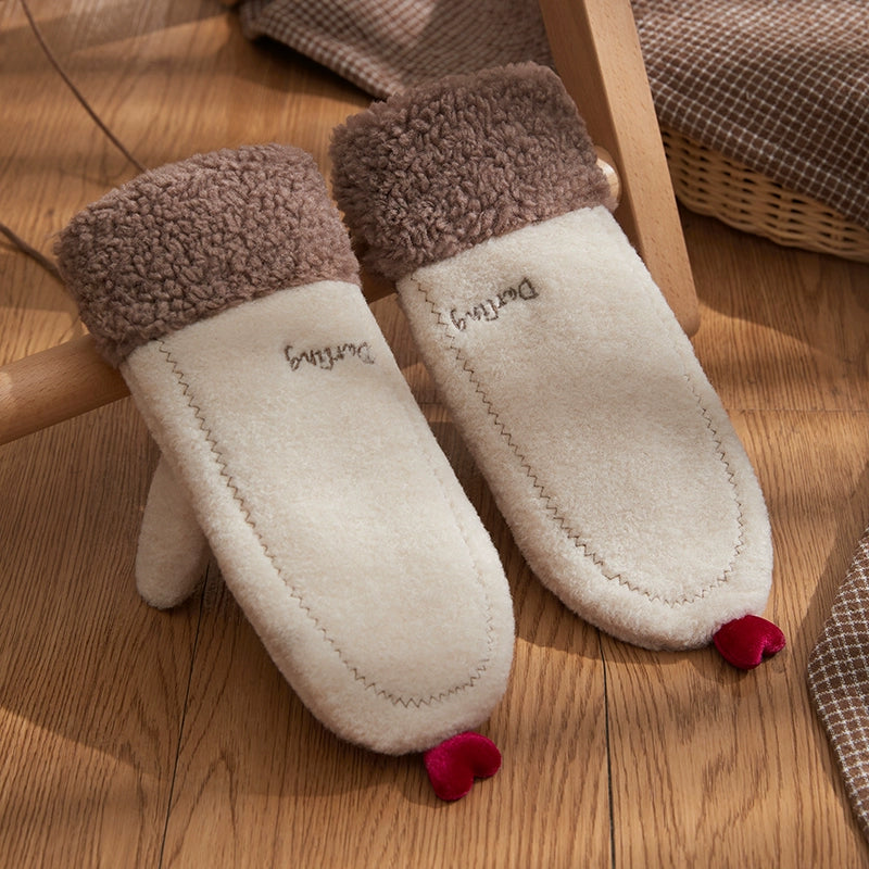 Women's Warm-Keeping and Cold-Proof Five-Finger Double-Layer Thickened Gloves for Autumn and Winter