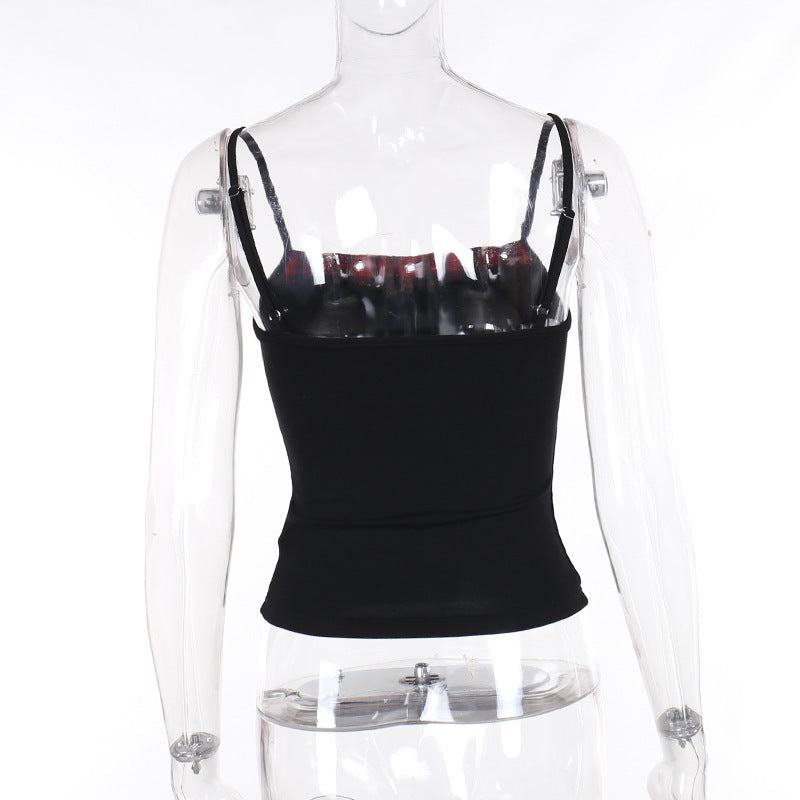 AltGoth Streetwear Y2k Camis Women Aesthetic Mall Goth Red Plaid Pentagram Patchwork Crop Tank Tops Harajuku Cyber Punk Clothes