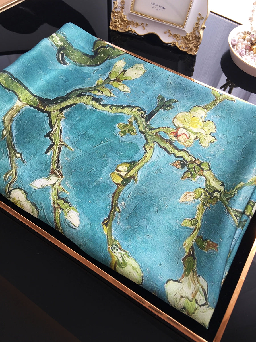 Vincent Van Gogh's Oil Painting Series Large Kerchief Middle-Aged Gift Real Silk Viralgem Store