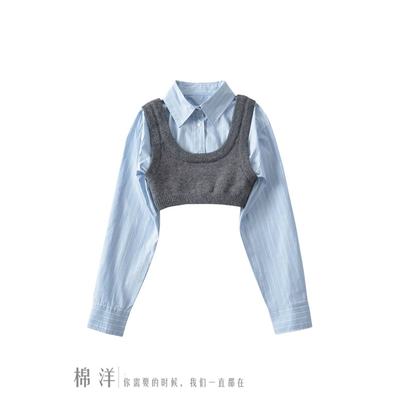 Age-Reducing Cotton Shirt Suit Girlish Style Knitted Vest Viralgem Store
