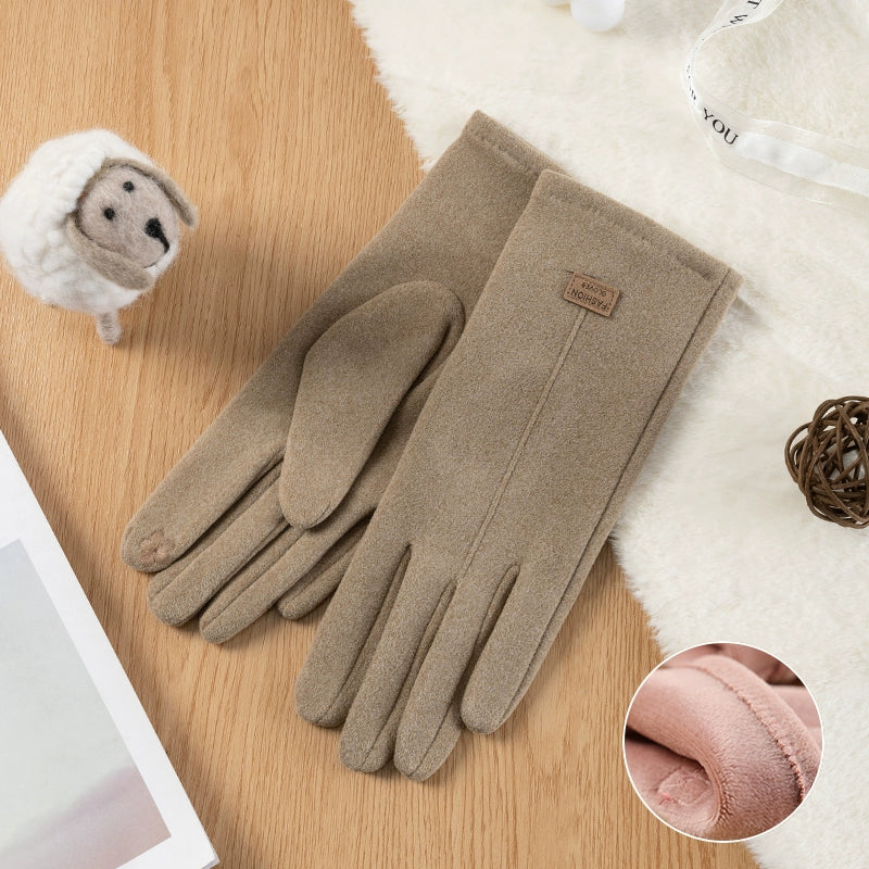 Women's Warm-Keeping and Cold-Proof Five-Finger Double-Layer Thickened Gloves for Autumn and Winter