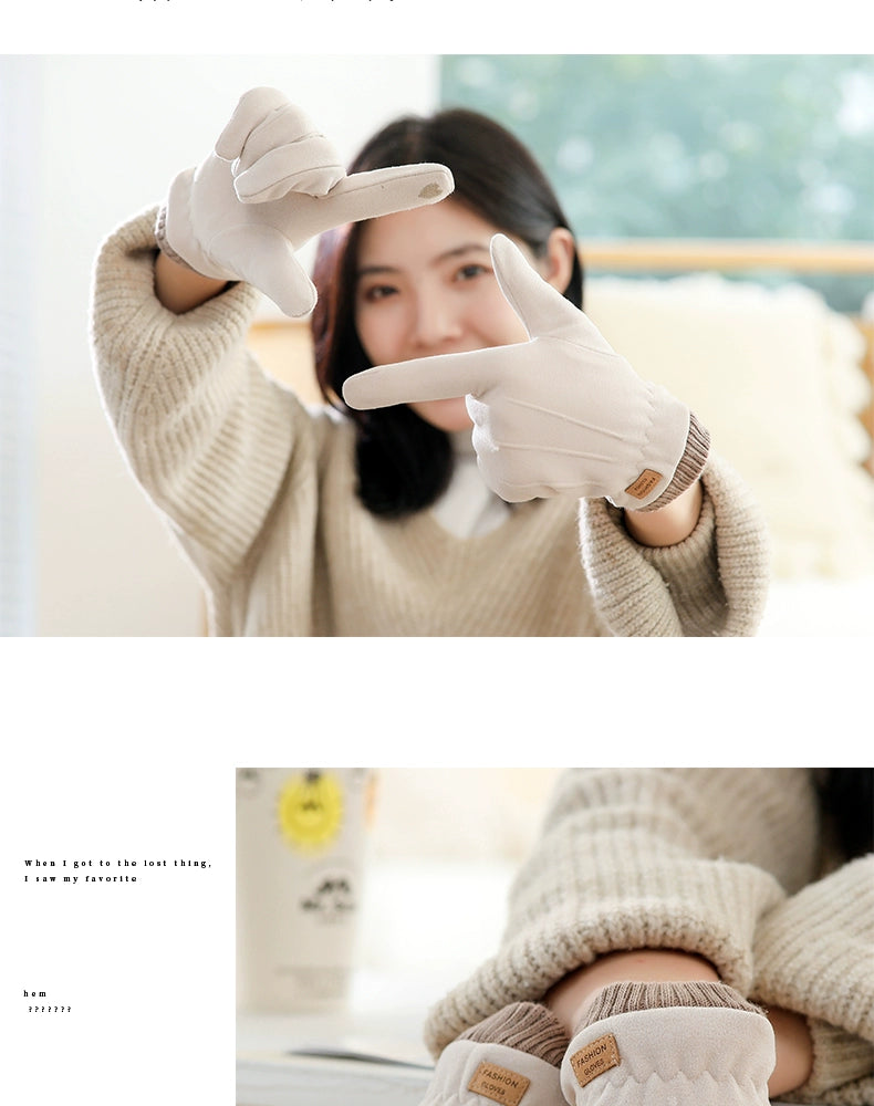 Women's Warm-Keeping and Cold-Proof Five-Finger Double-Layer Thickened Gloves for Autumn and Winter