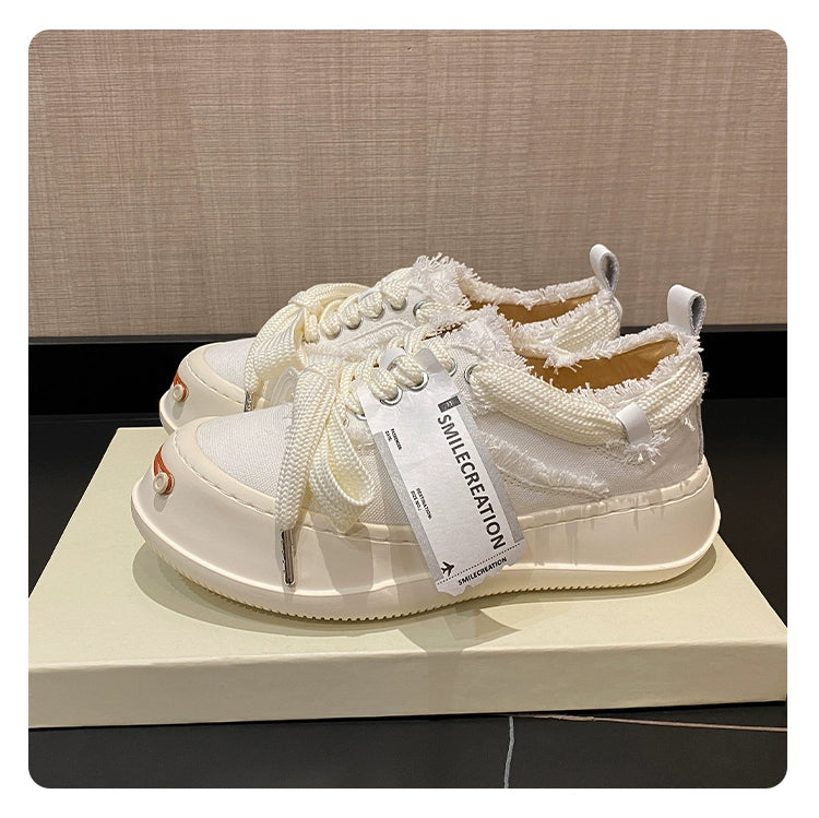 Tan Jianji Style Canvas Shoes Women's Summer 2023 New Arrival Thick Sole Beggar Shoes White Shoes Casual Sports Skate Shoes Fashion Shoes