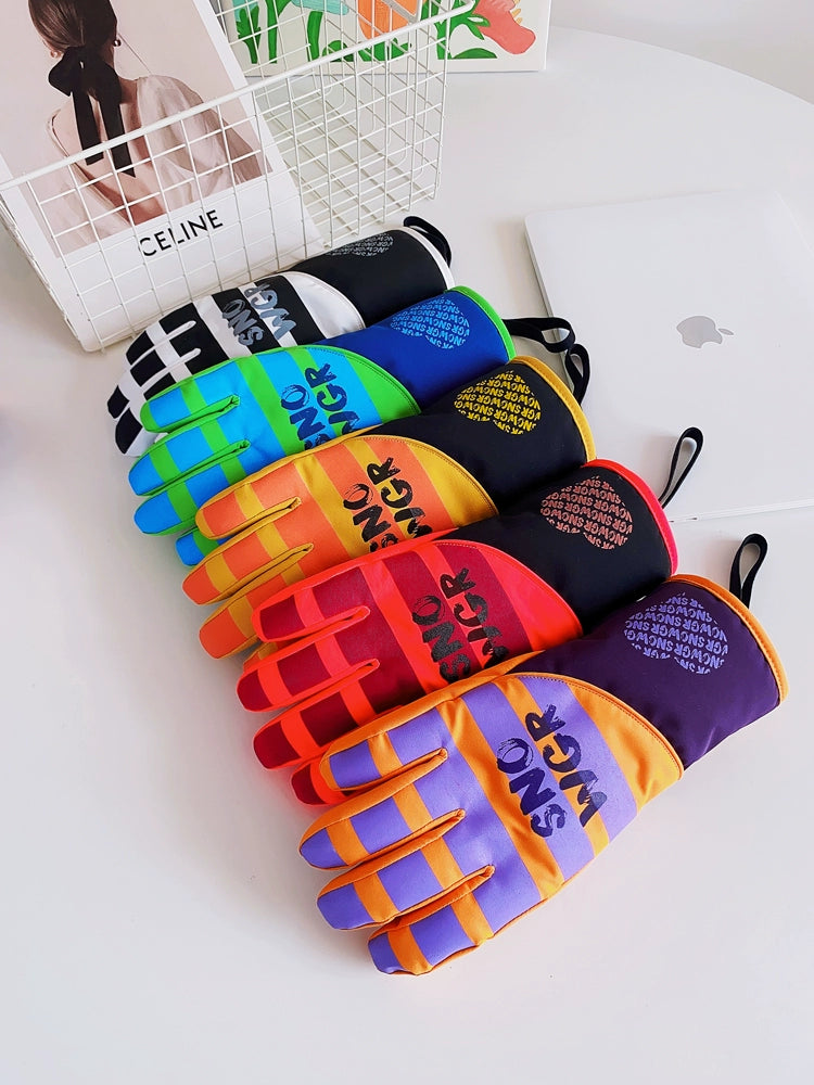 Waterproof Ski Gloves for Women Winter Fleece-Lined Thickened Cotton Students Warm-Keeping Cold-Proof Windproof Touch Screen Cycling Motorcycle Men