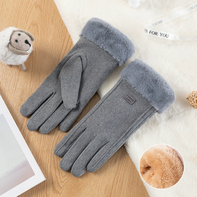 Women's Warm-Keeping and Cold-Proof Five-Finger Double-Layer Thickened Gloves for Autumn and Winter