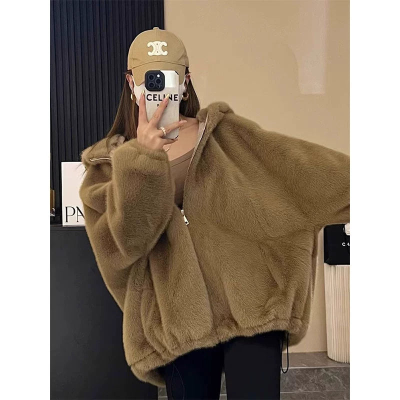 Thickened Short Hood Imitation Fur Cotton Coat Jacket