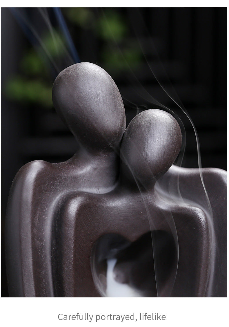 1pc, Lover Couple Ceramic Sandalwood Backflow Incense Burner, Home Decor Waterfall Incense Burner Valentine's Day Gift