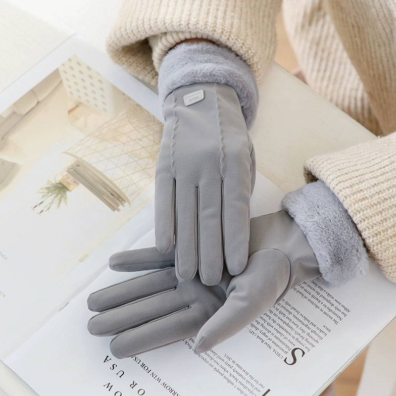 Women's Warm-Keeping and Cold-Proof Five-Finger Double-Layer Thickened Gloves for Autumn and Winter