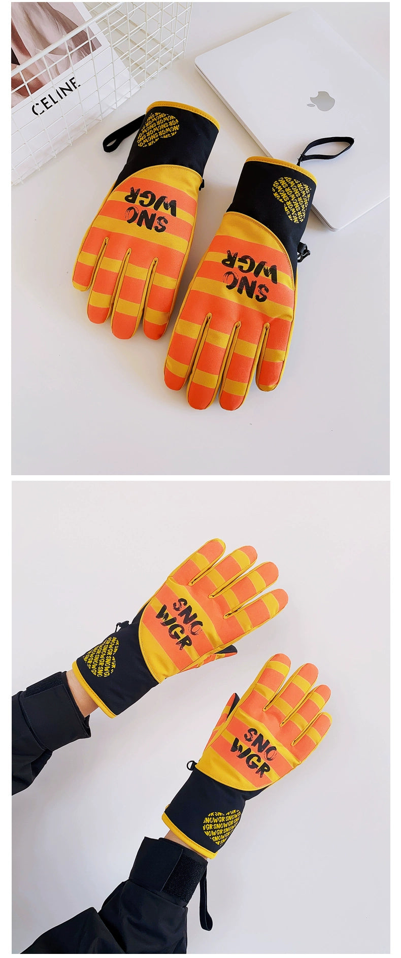 Waterproof Ski Gloves for Women Winter Fleece-Lined Thickened Cotton Students Warm-Keeping Cold-Proof Windproof Touch Screen Cycling Motorcycle Men