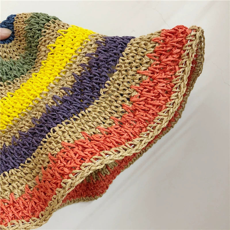 Women's Striped Sun Hat Summer Foldable Outing Straw Hat