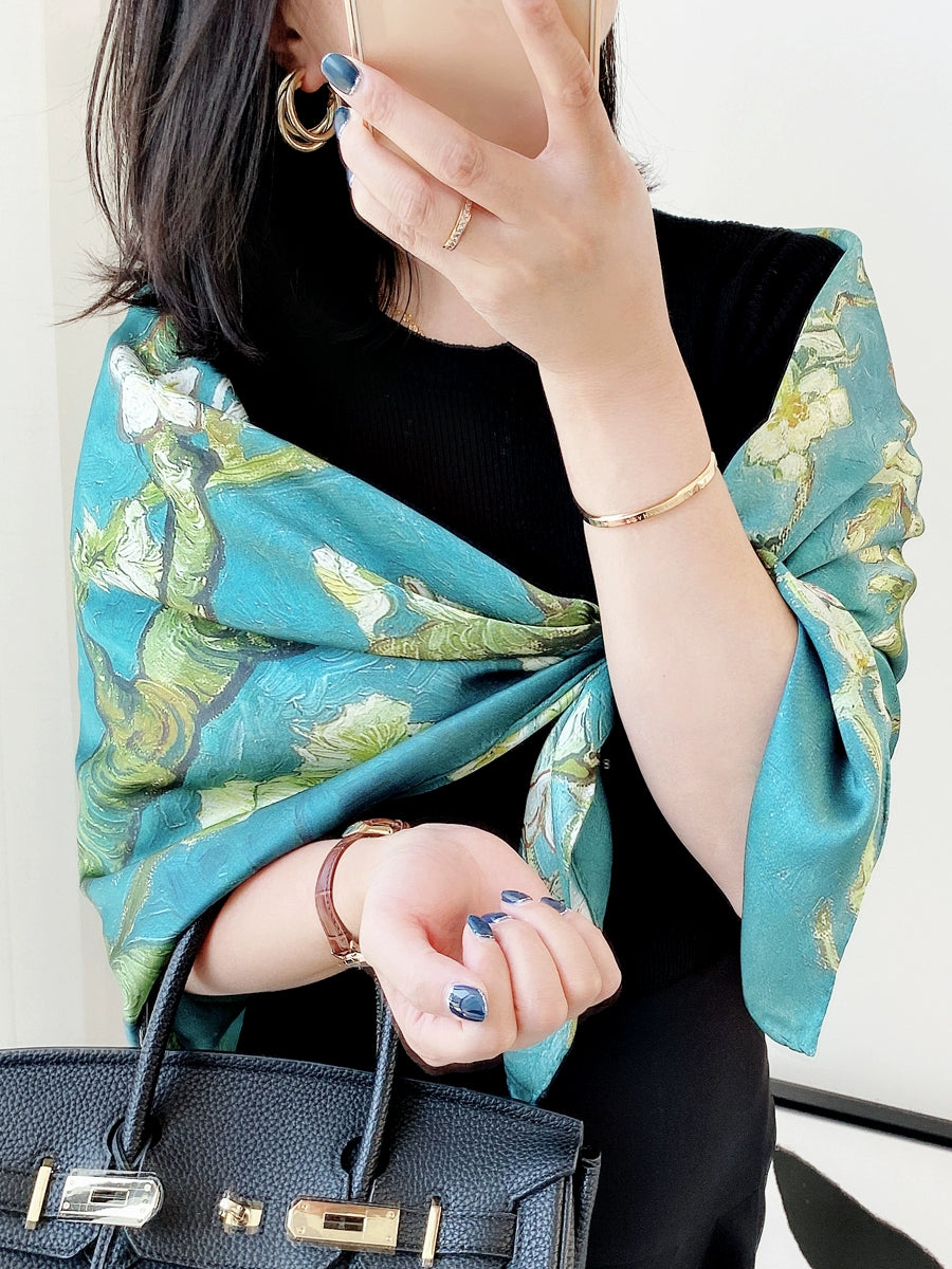 Vincent Van Gogh's Oil Painting Series Large Kerchief Middle-Aged Gift Real Silk Viralgem Store