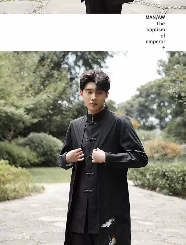 Xingzhi Chinese Style Men's Clothing Ancient Style Han Chinese Clothing Long Trench Coat Men Tang Suit Cotton Linen Cloak Buckle Robe Overcoat outside Viralgem Store