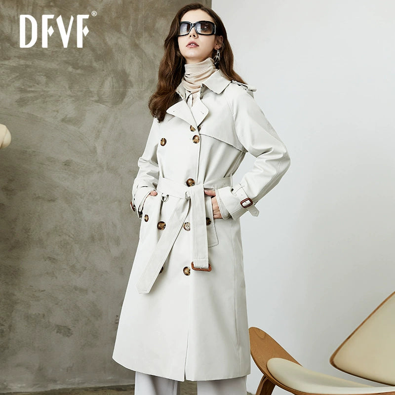 2024 Yi Element Spring & Fall New Arrival Chameleon Khaki Long Trench Coat British Style Work Clothing Trench Coat for Women In Stock