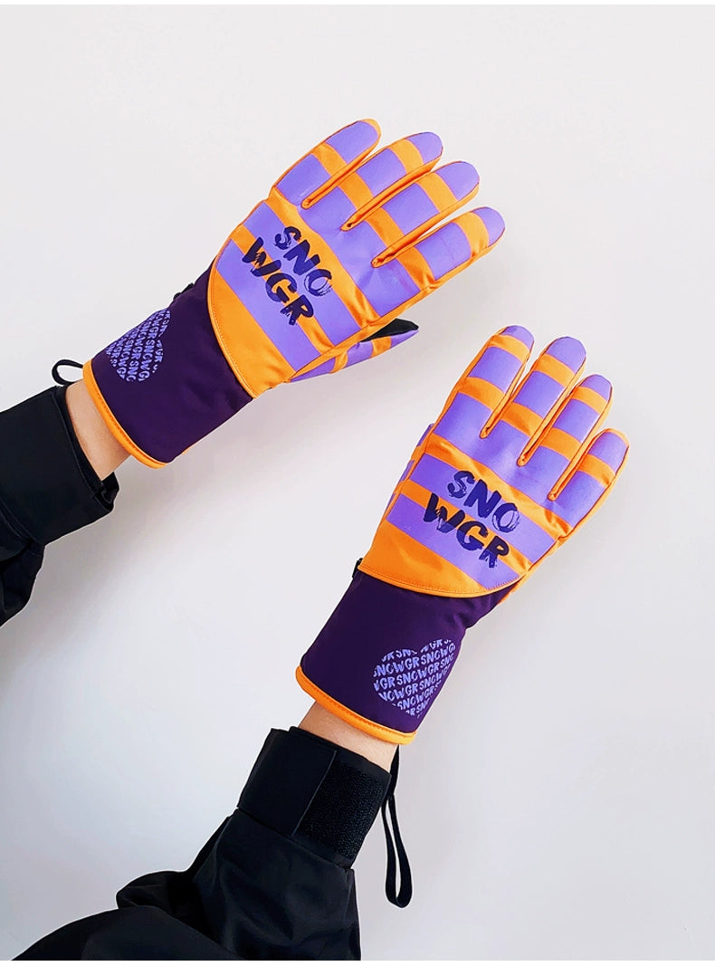 Waterproof Ski Gloves for Women Winter Fleece-Lined Thickened Cotton Students Warm-Keeping Cold-Proof Windproof Touch Screen Cycling Motorcycle Men