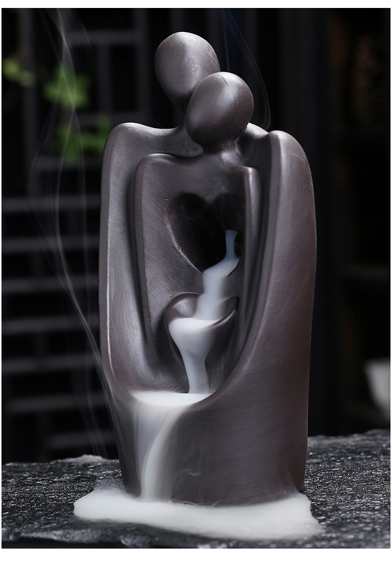 1pc, Lover Couple Ceramic Sandalwood Backflow Incense Burner, Home Decor Waterfall Incense Burner Valentine's Day Gift