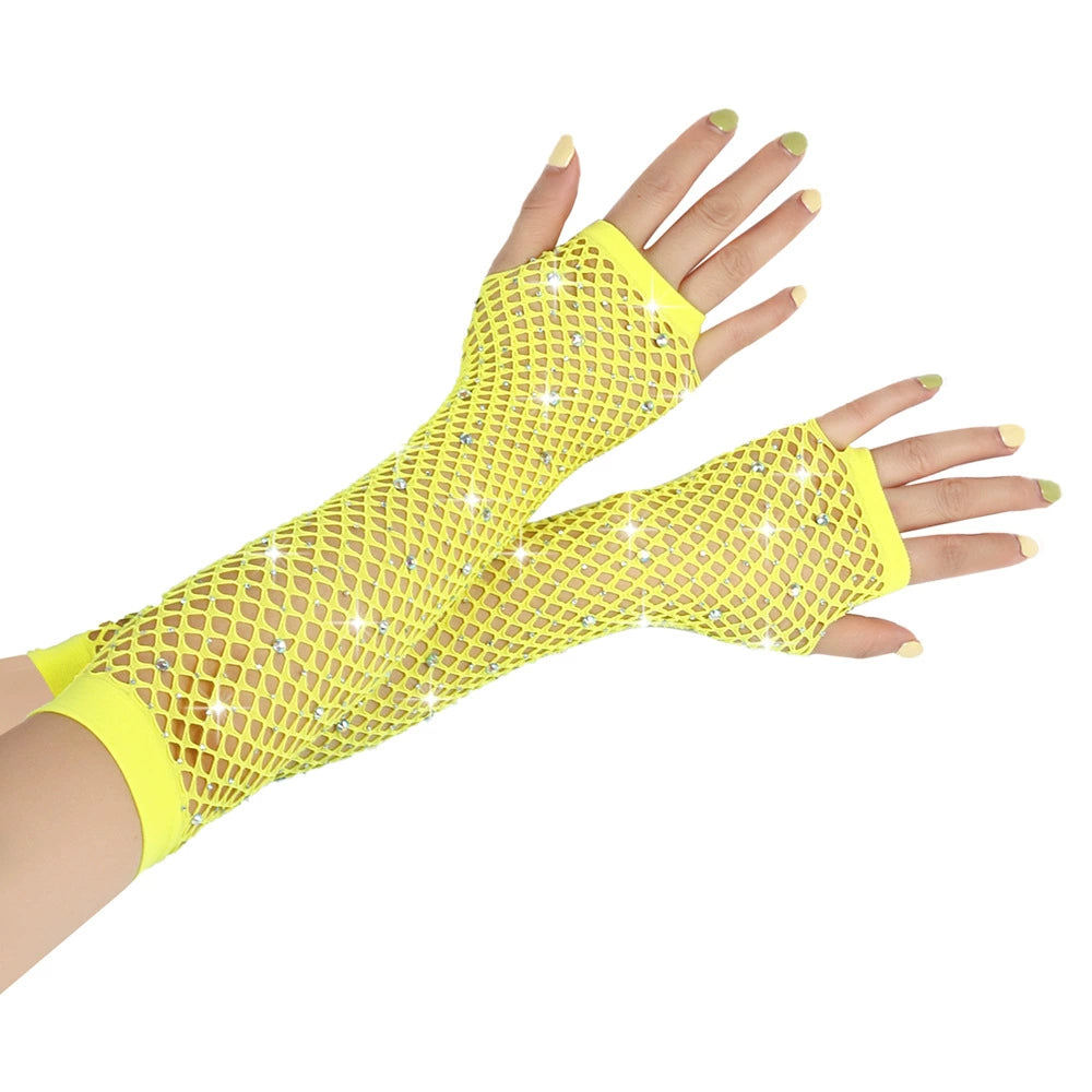 80 Ball Diamond Gloves Party Fishnet Stretch Mesh Gloves Fashion Retro Cross-Border Sexy Hot Drilling Sleeve Cover Viralgem Store