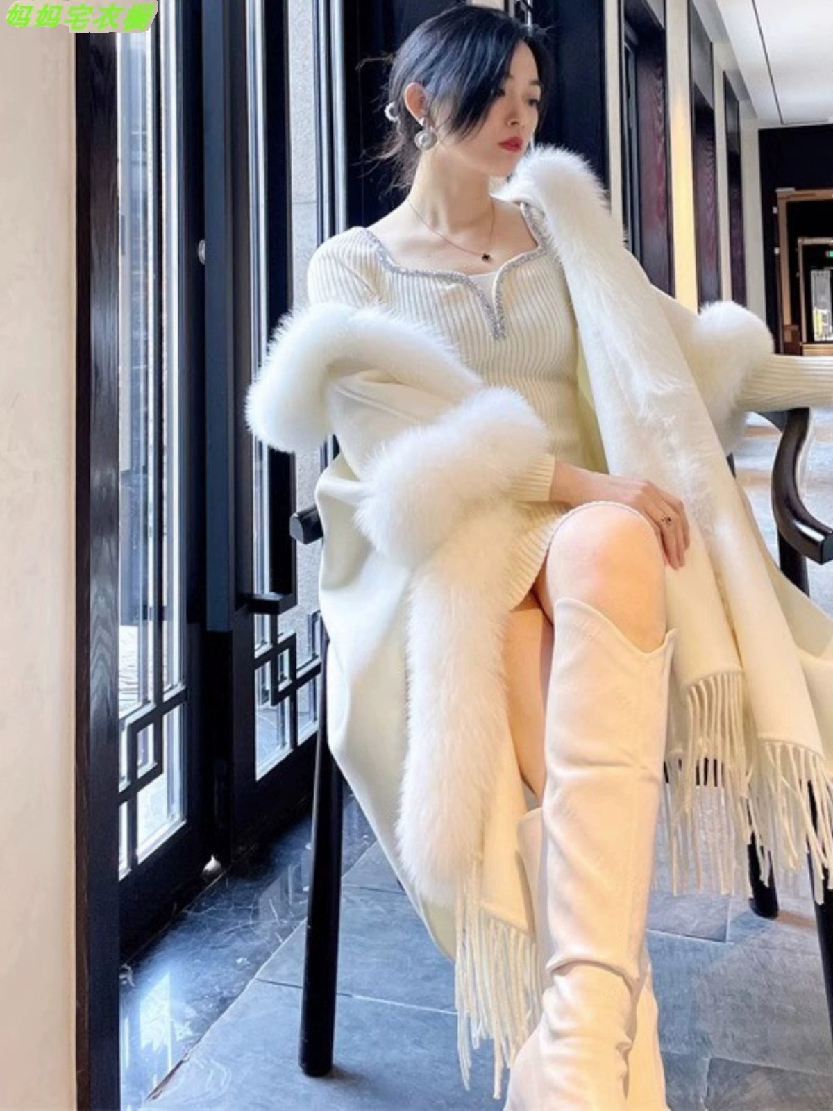 Thickened All-Matching Double-Sided Hooded Large Fur Collar Cape and Shawl